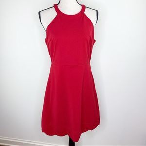 Lulu’s Red Halter Skater Dress Scolloped Hem L